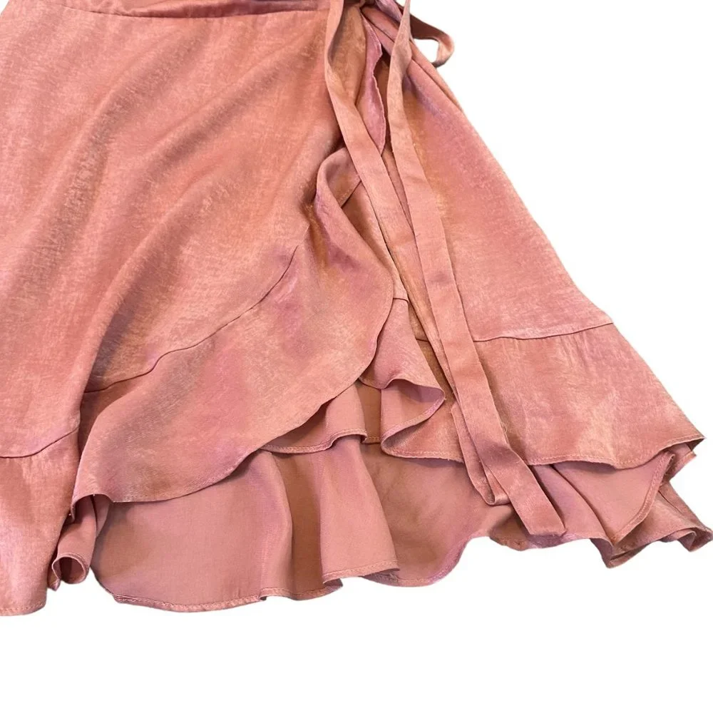 Show Me Your Mumu Satin Mini Wrap Dress Ruffle Short Sleeve Size Small Women's - Picture 5 of 12